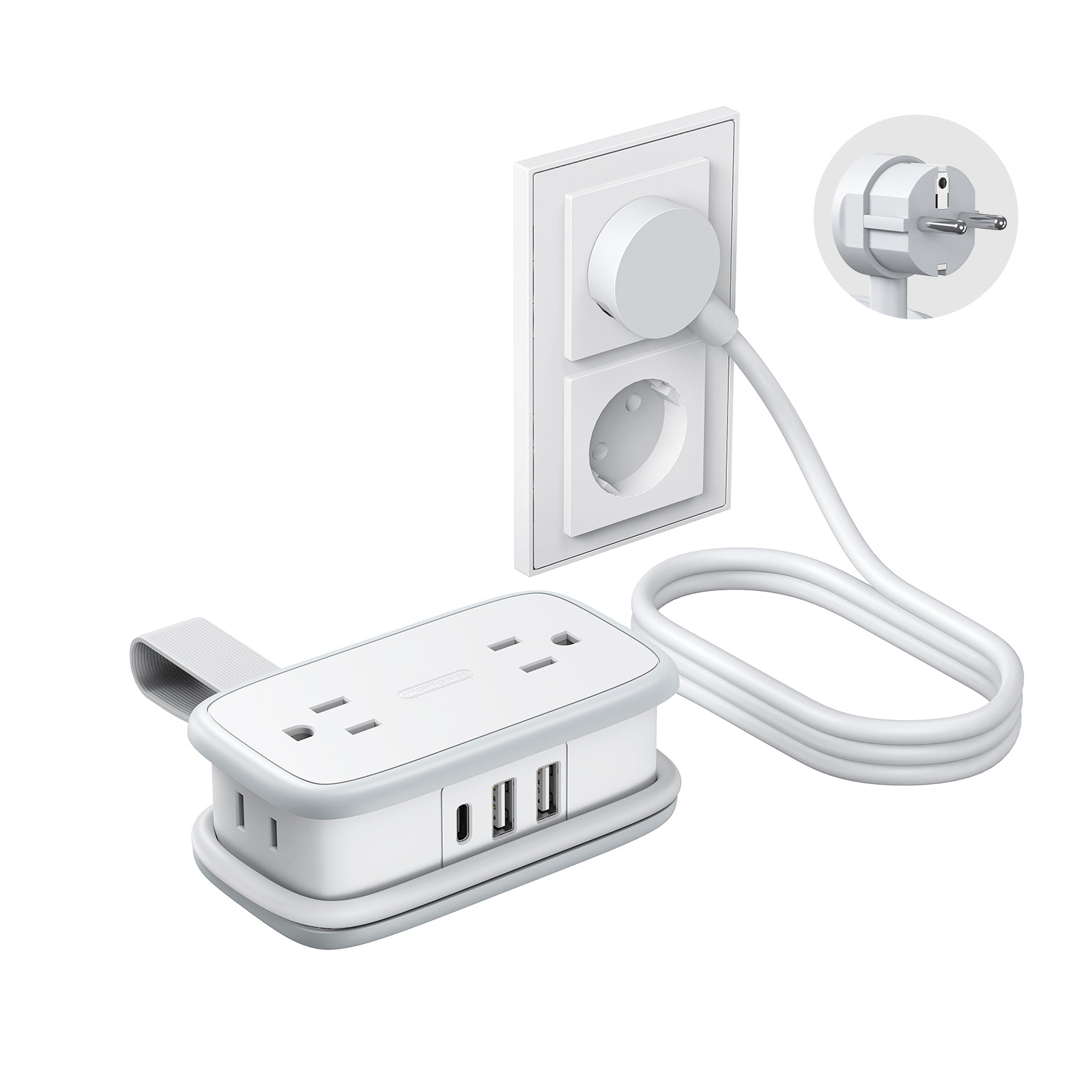 PowerNest US to Europe Plug Adapter 4 Outlets 2USB A 1 USB C