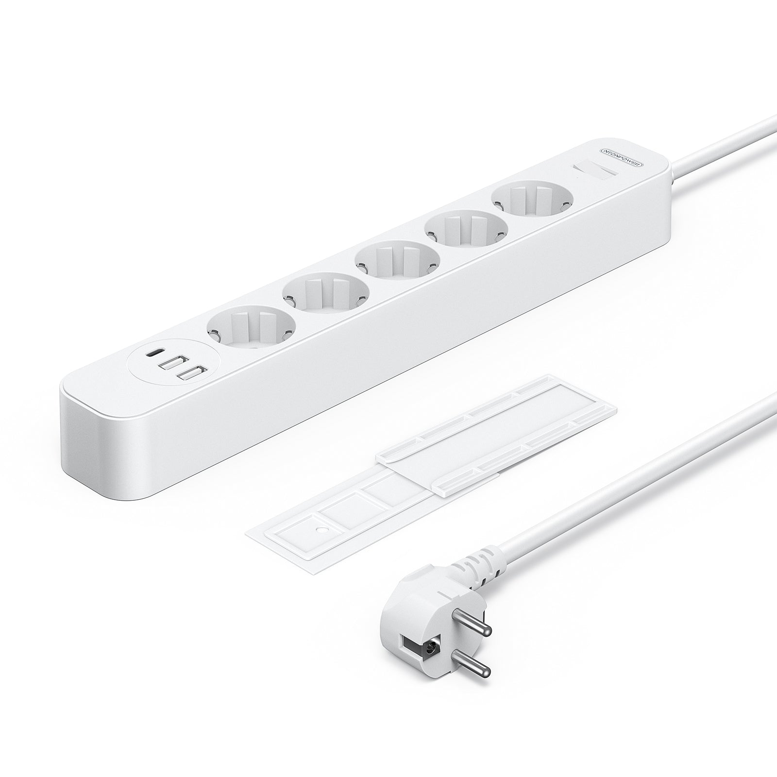 PowerNest EU Power Strip 5 Socket 2-USB-A 1-USB-C Overvoltage Protection