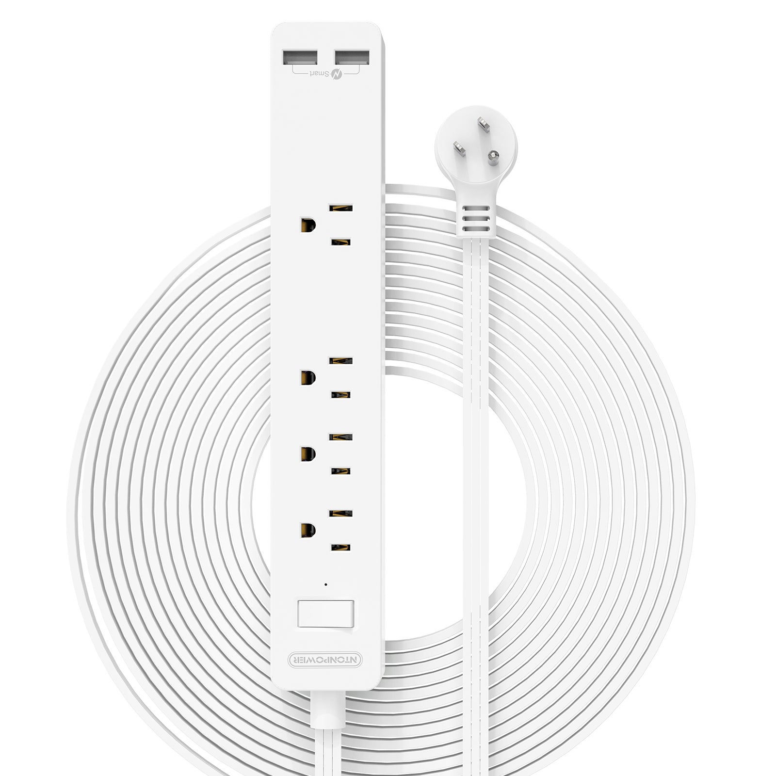 PowerNest Power Strip 4 Outlets 2 USB Super Flat Extension Cord