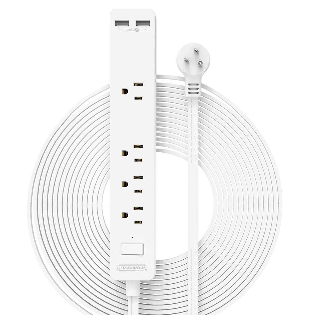 PowerNest Power Strip 4 Outlets 2 USB Super Flat Extension Cord