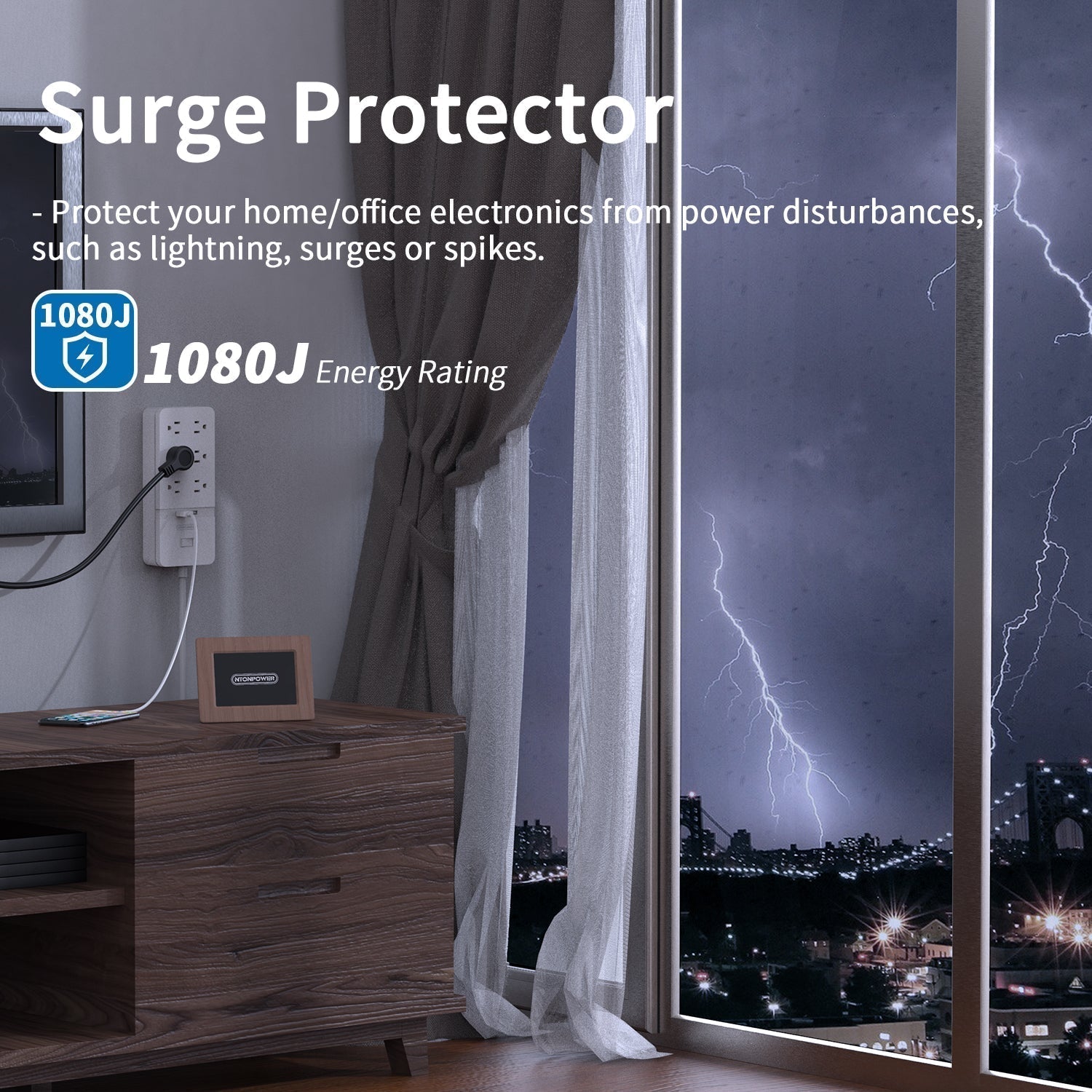 PowerNest Surge Protector Power Strip 10 Outlets 2 USB
