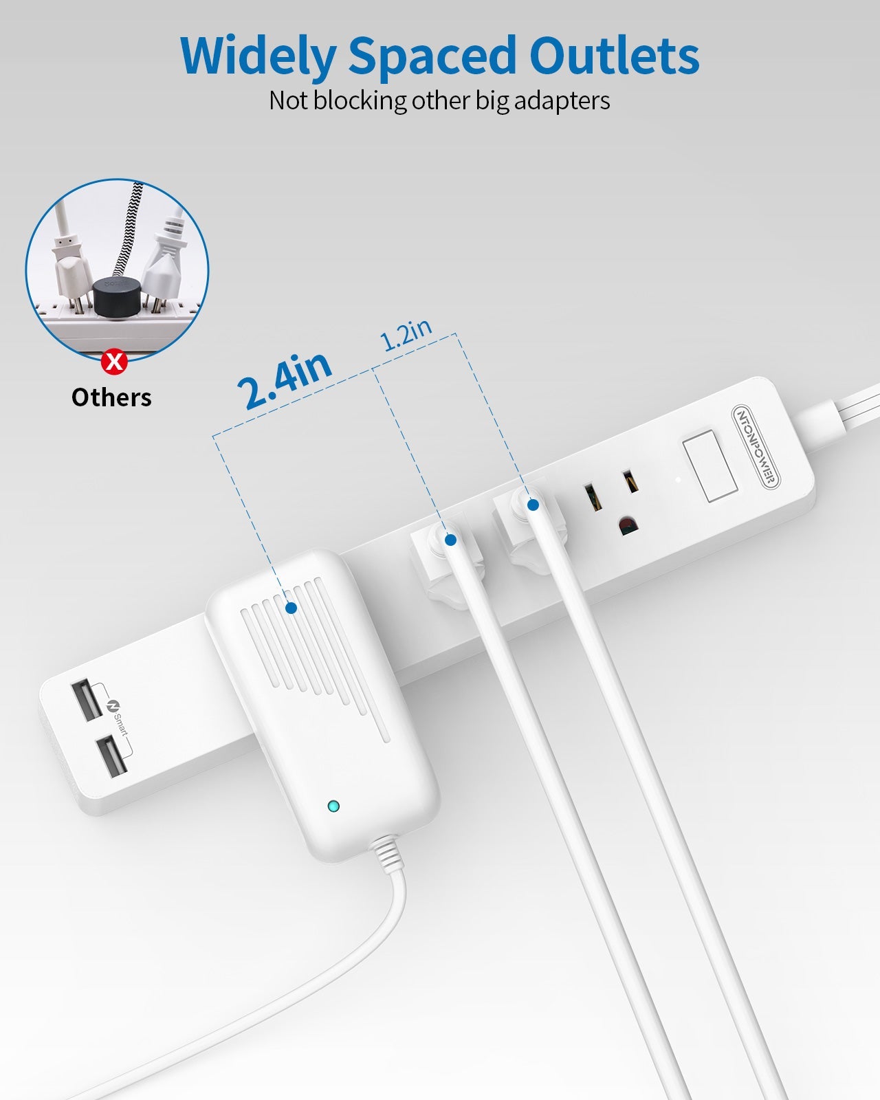 PowerNest Power Strip 4 Outlets 2 USB Super Flat Extension Cord