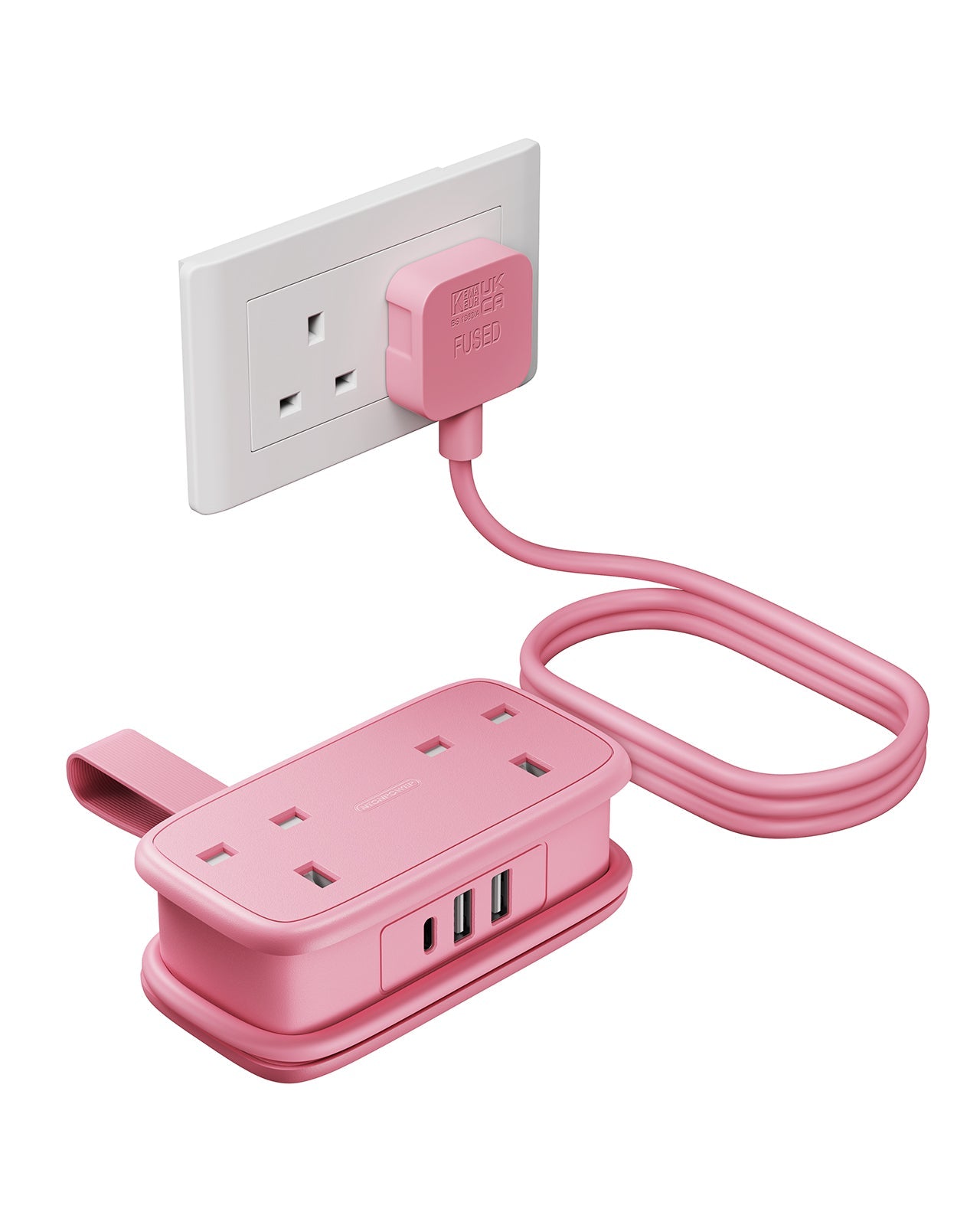 PowerNest UK Travel Power Strip 2 Outlets 2 USB-A 1 USB-C Travel & Hotel