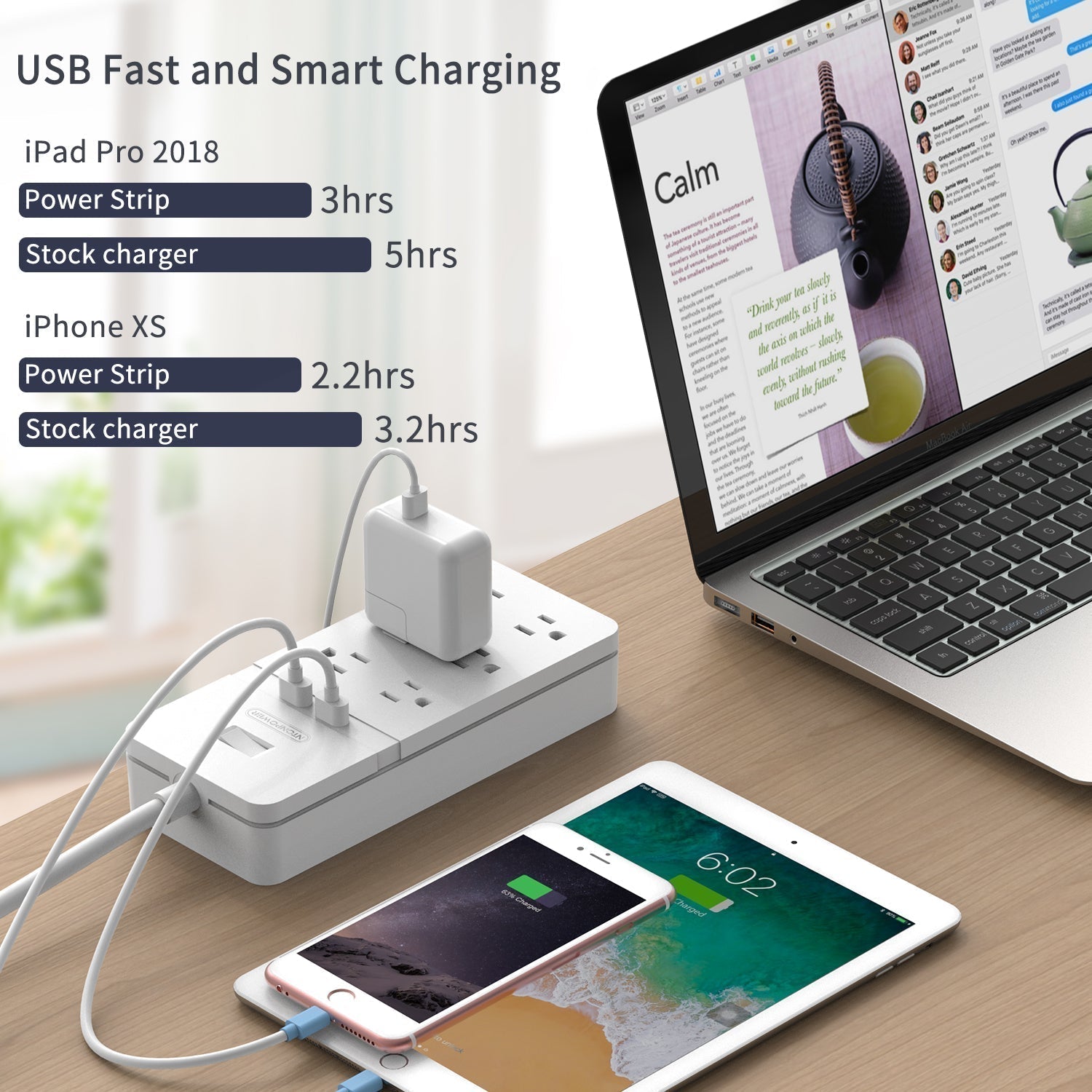 PowerNest Surge Protector Power Strip 10 Outlets 2 USB