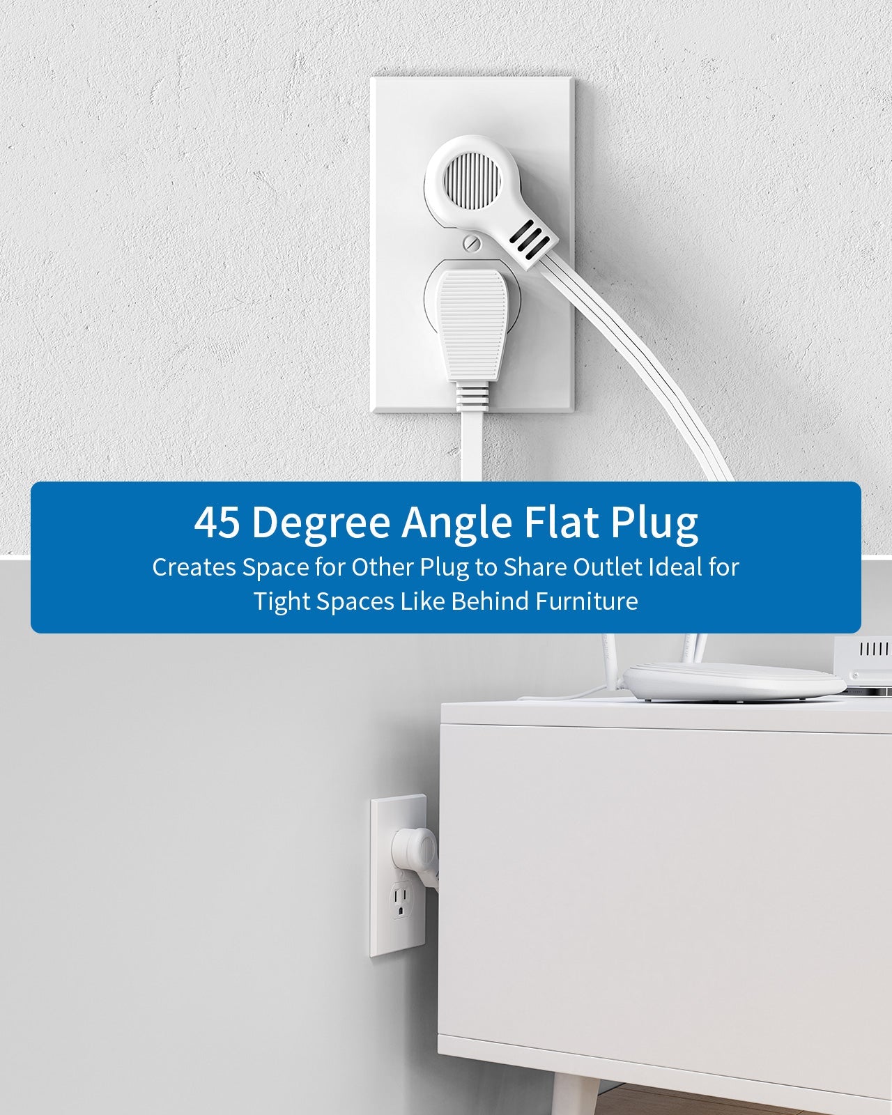 PowerNest Power Strip 4 Outlets 2 USB Super Flat Extension Cord