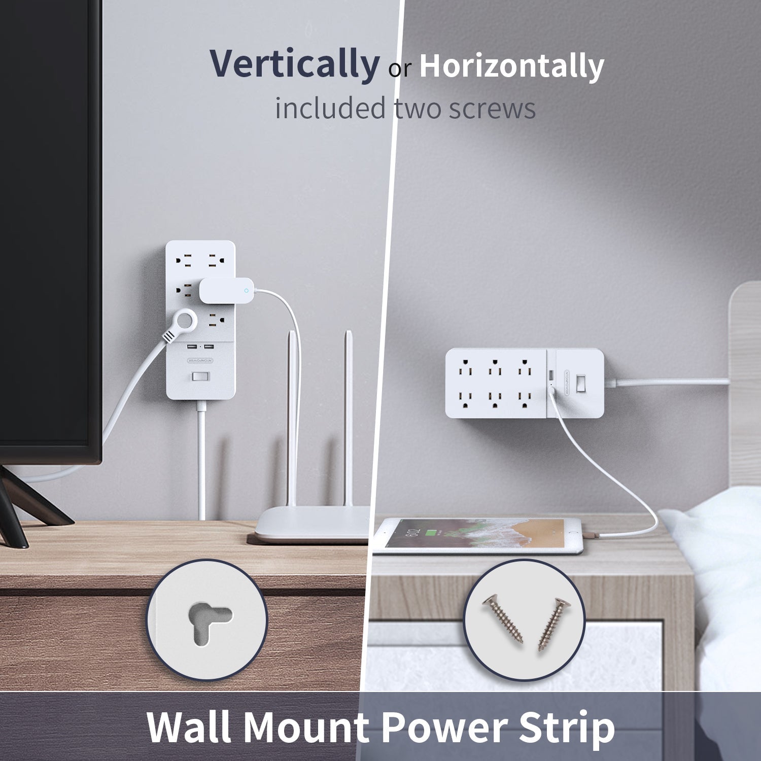 PowerNest Surge Protector Power Strip 10 Outlets 2 USB