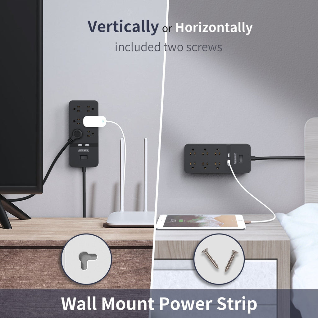 PowerNest Surge Protector Power Strip 10 Outlets 2 USB