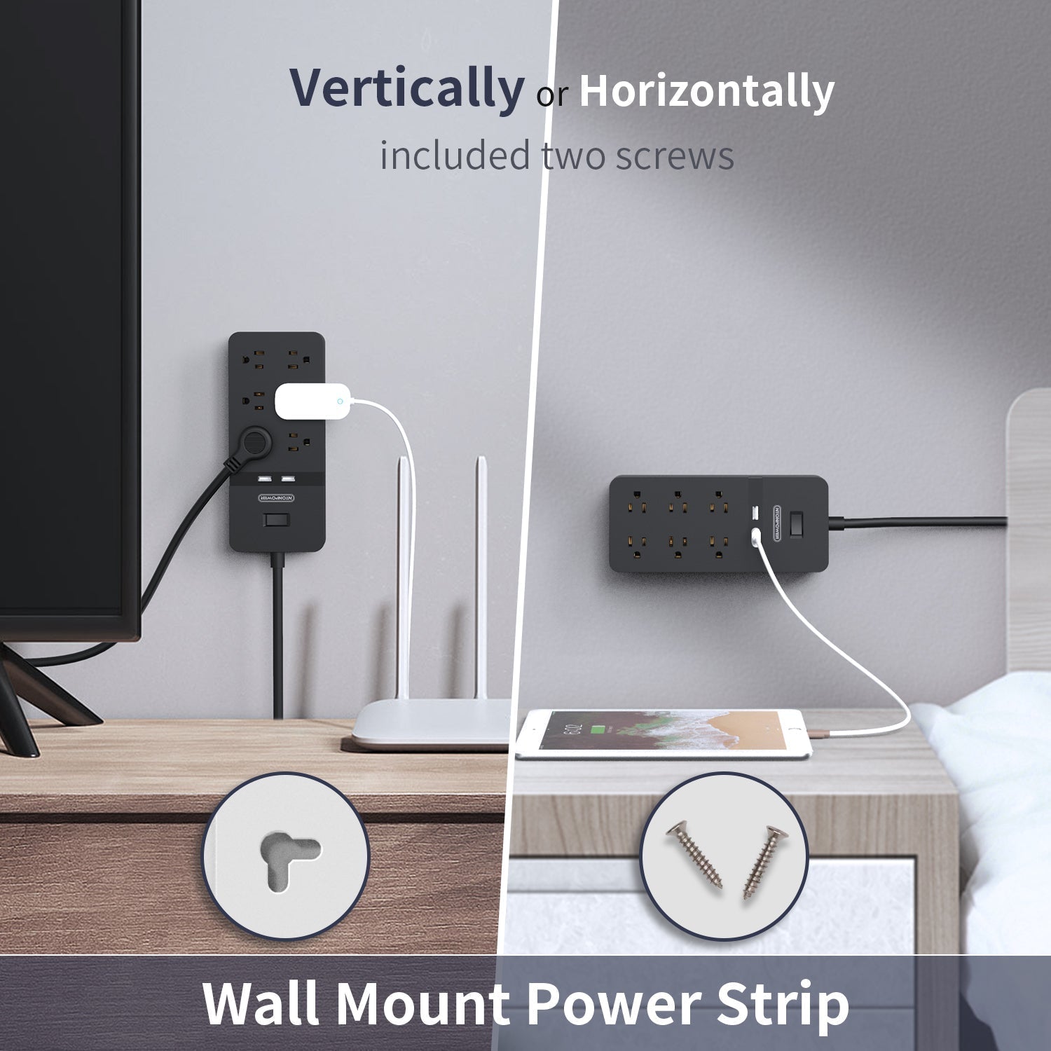 PowerNest Surge Protector Power Strip 10 Outlets 2 USB