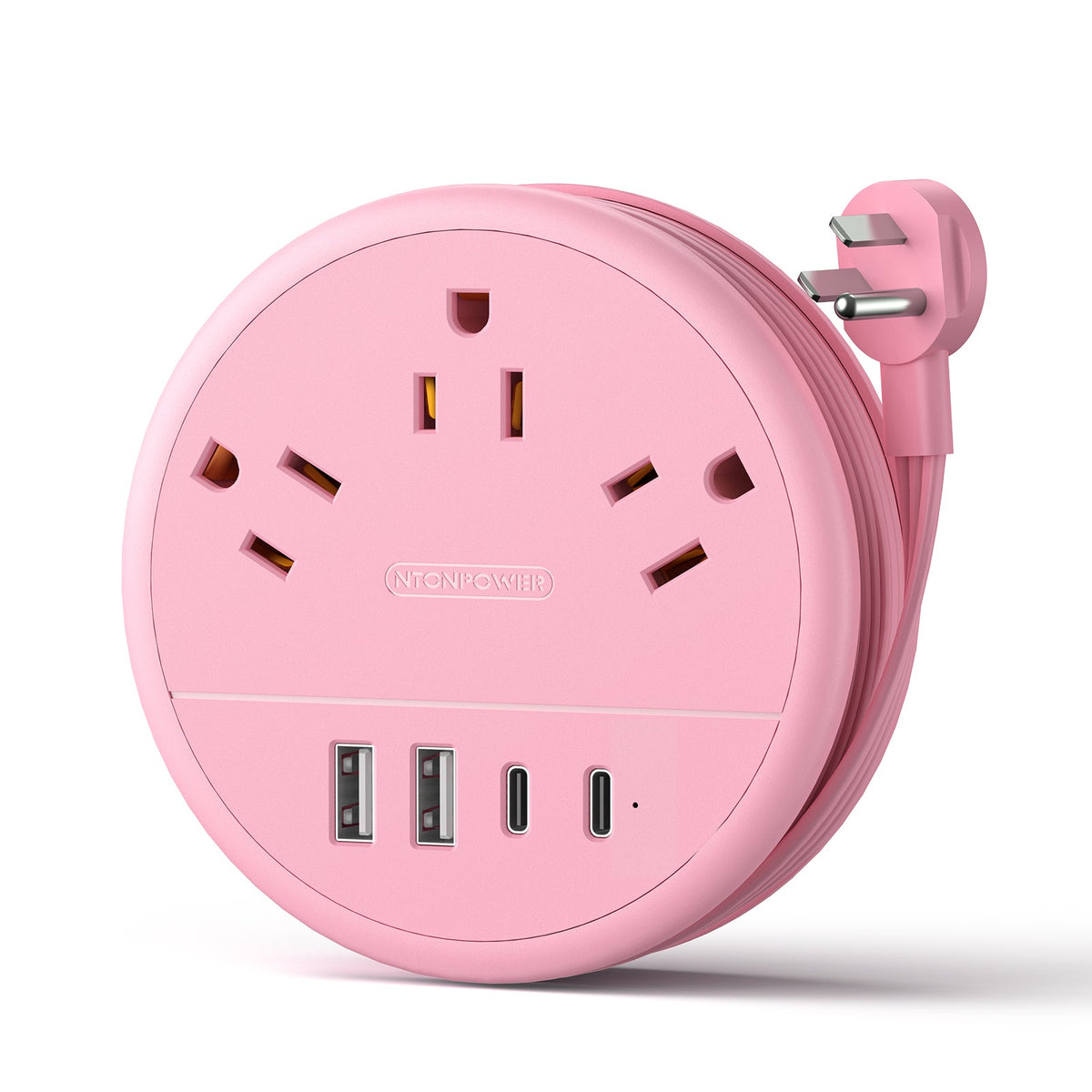 PowerNest New Flat Plug Extension Cord 2 USB C Travel Power Strip