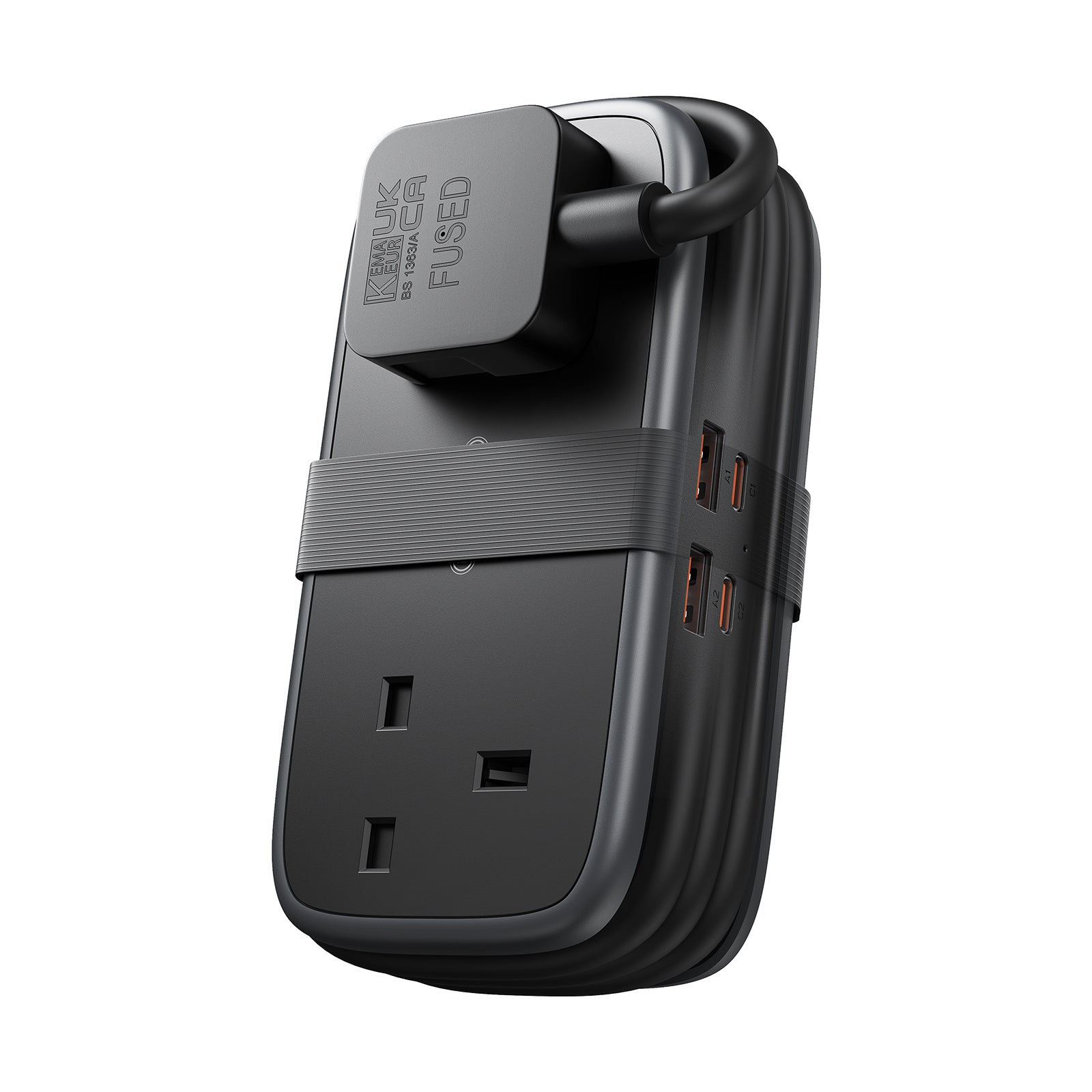 PowerNest UK 65W Travel Power Strip 2 Outlets 2 USB-A 2 USB-C