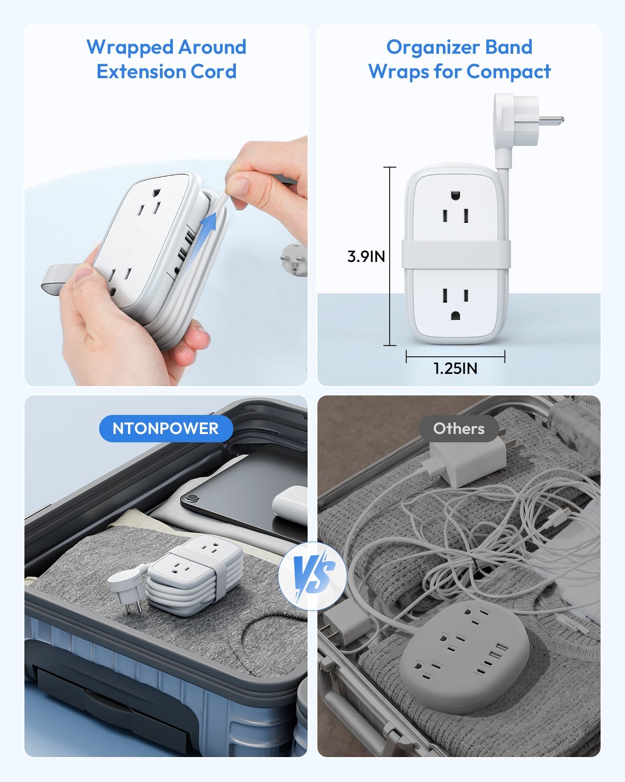 PowerNest US to Europe Plug Adapter 4 Outlets 2USB A 1 USB C