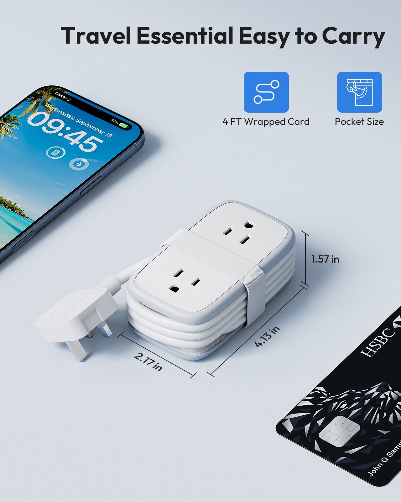 PowerNest US to UK Adapter 4 Outlets 2 USB A 1 USB C