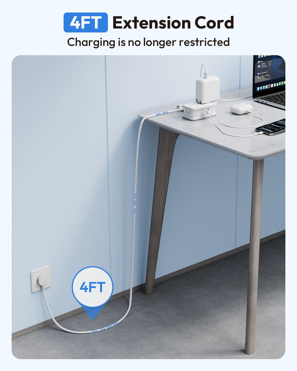 PowerNest US to Europe Plug Adapter 4 Outlets 2USB A 1 USB C