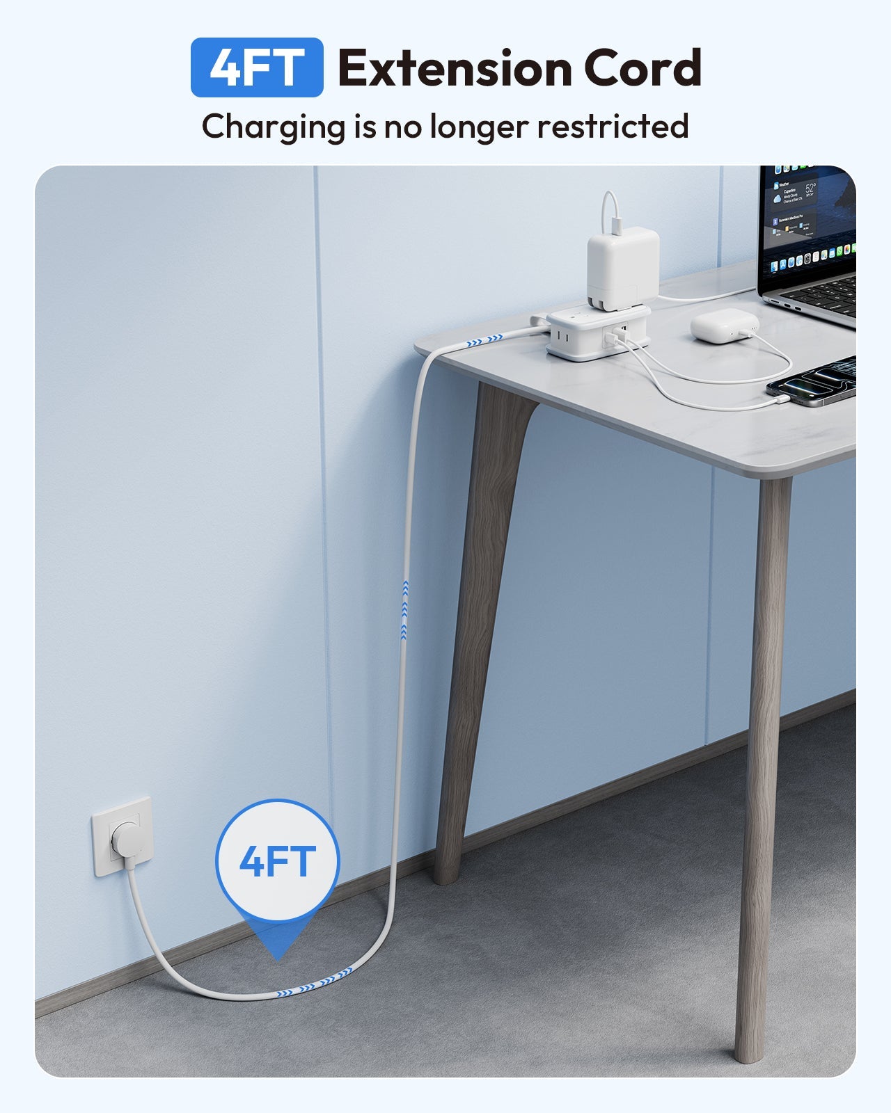 PowerNest US to Europe Plug Adapter 4 Outlets 2USB A 1 USB C