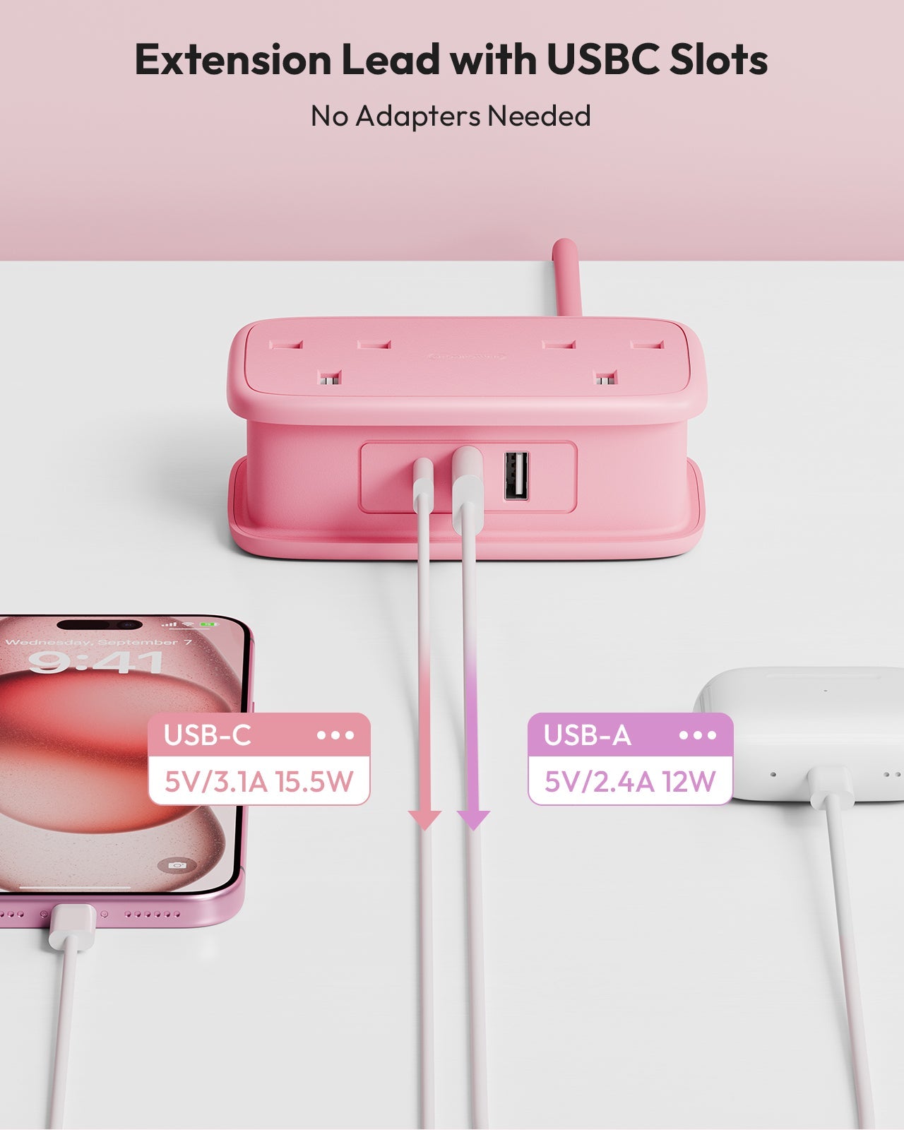 PowerNest UK Travel Power Strip 2 Outlets 2 USB-A 1 USB-C Travel & Hotel