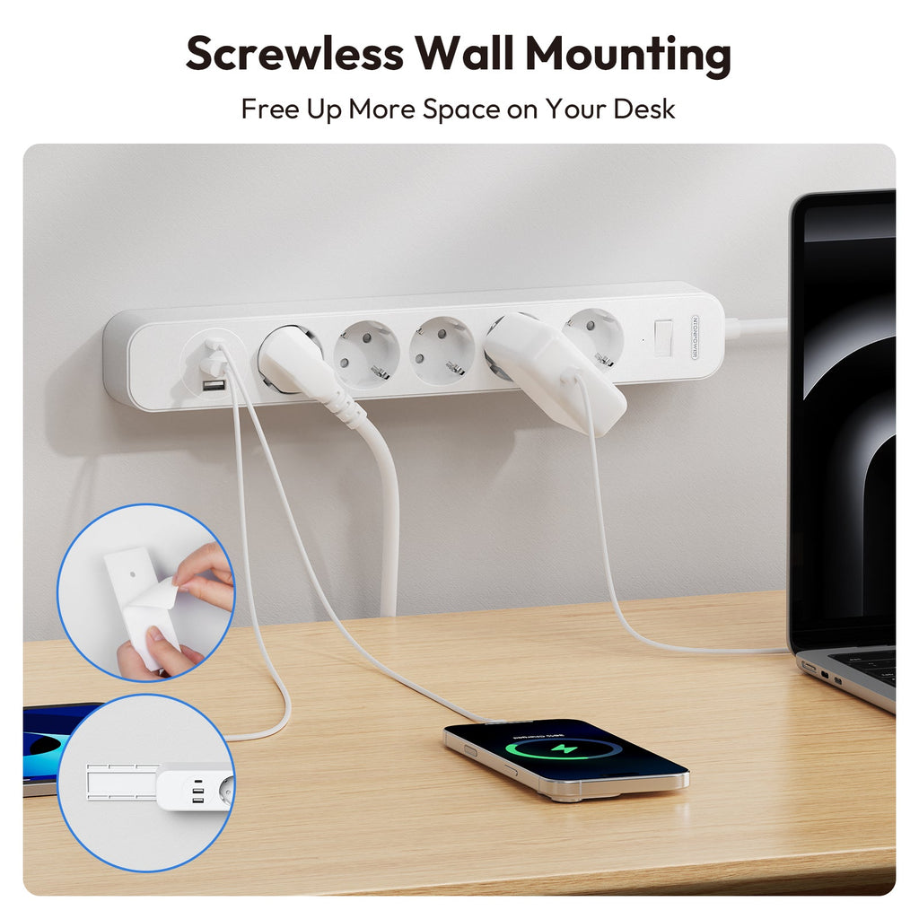 PowerNest EU Power Strip 5 Socket 2-USB-A 1-USB-C Overvoltage Protection