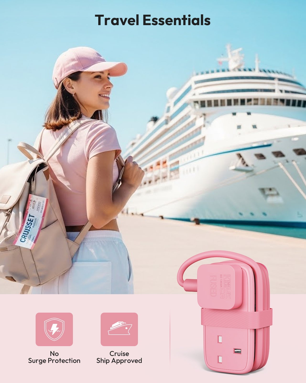 PowerNest UK Travel Power Strip 2 Outlets 2 USB-A 1 USB-C Travel & Hotel