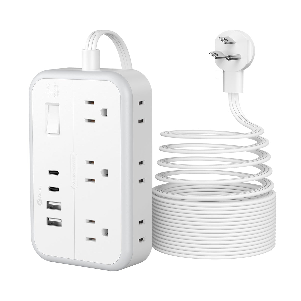 PowerNest New Surge Basic Power Strip 6 Outlets 2 USB 2 TYPE-C Flat Cord