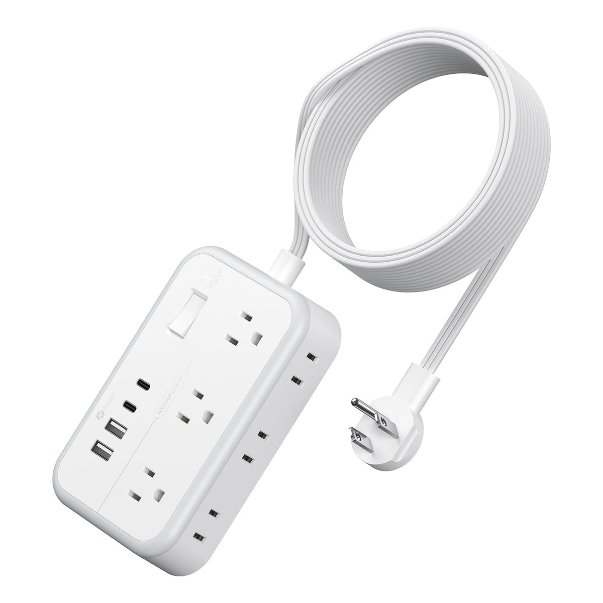 PowerNest New Surge Basic Power Strip 6 Outlets 2 USB 2 TYPE-C Flat Cord