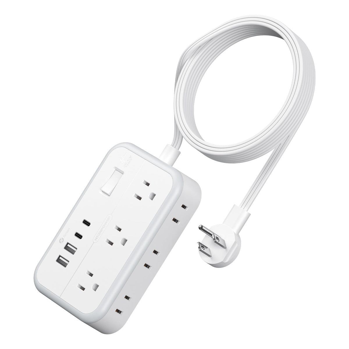 PowerNest New Surge Basic Power Strip 6 Outlets 2 USB 2 TYPE-C Flat Cord