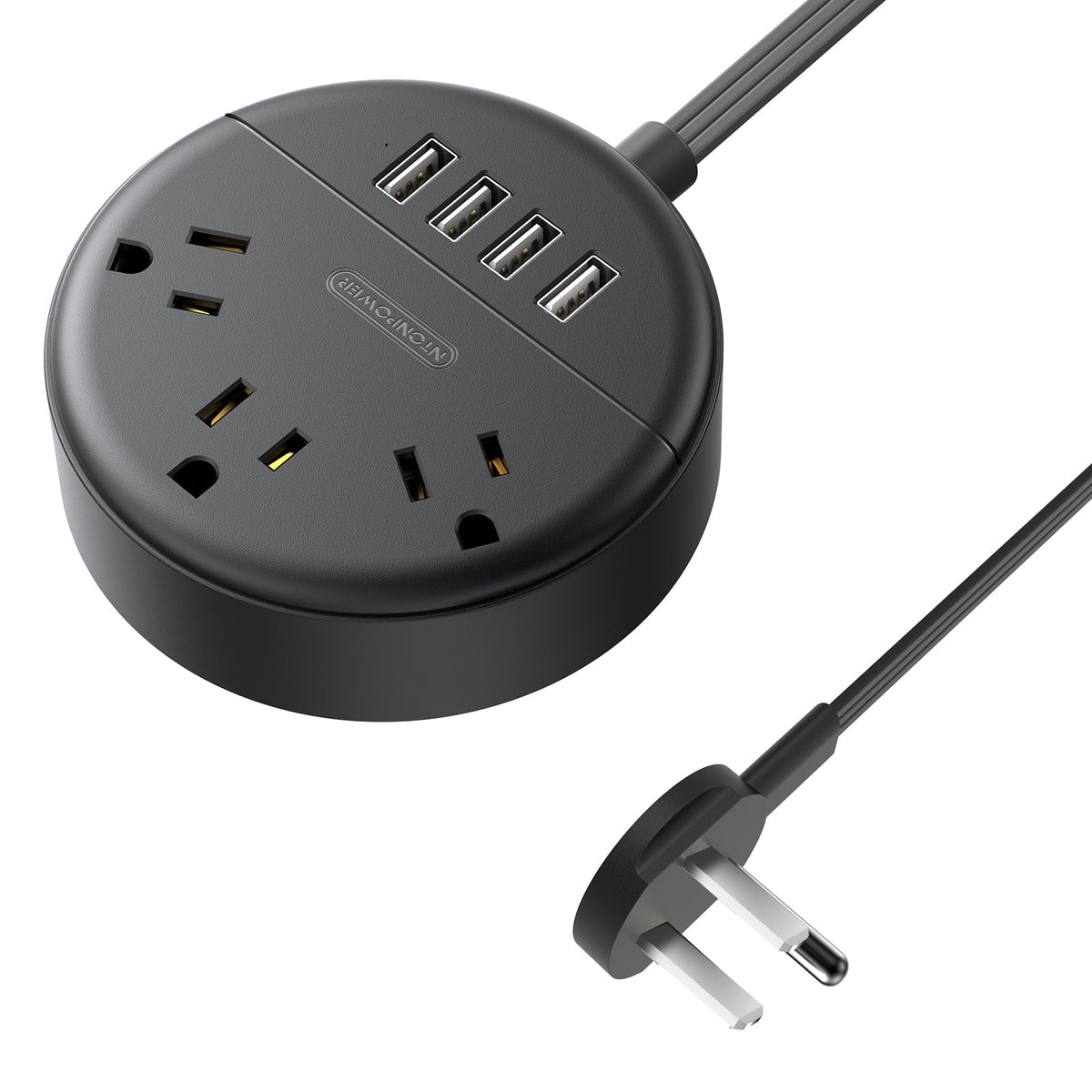 PowerNest New Dot Flat Cord Power Strip 3 Outlets 4 USB Ports