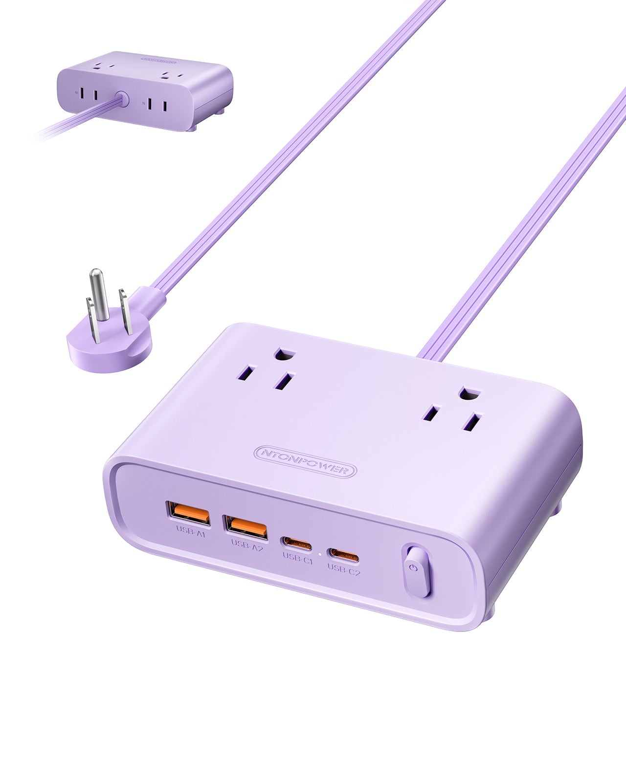 PowerNest Purple Power Strip 4 Outlets 2 USB-A 2 Type C