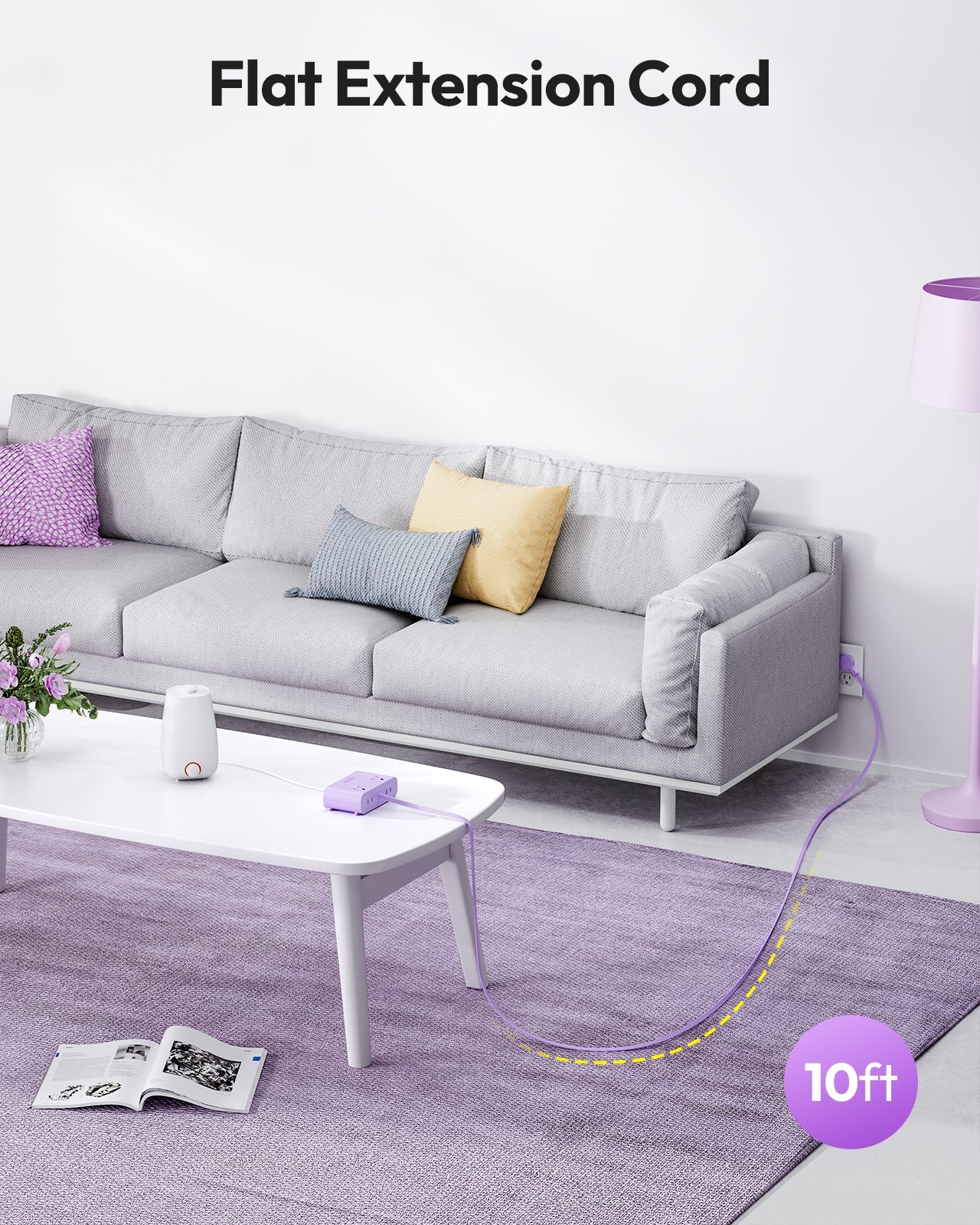 PowerNest Purple Power Strip 4 Outlets 2 USB-A 2 Type C