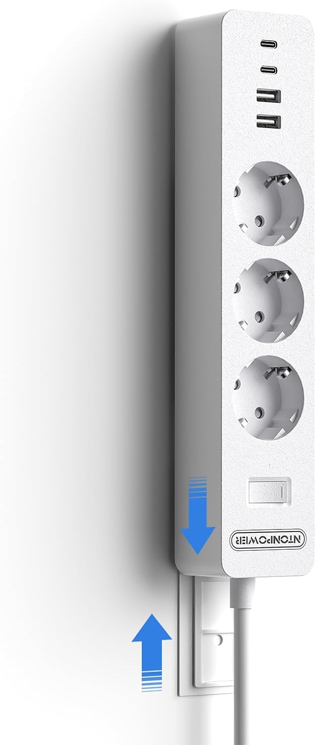 PowerNest EU Power Strip 3 Socket 2 USB Overvoltage Protection
