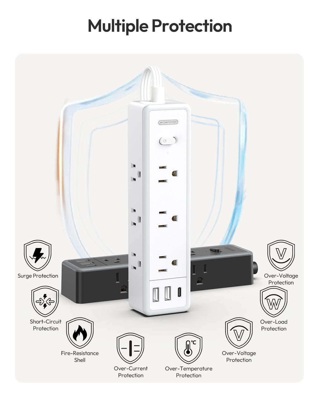 PowerNest Surge Protector  Power Strip 9 Outlets 2 USB-A 1 USB-C
