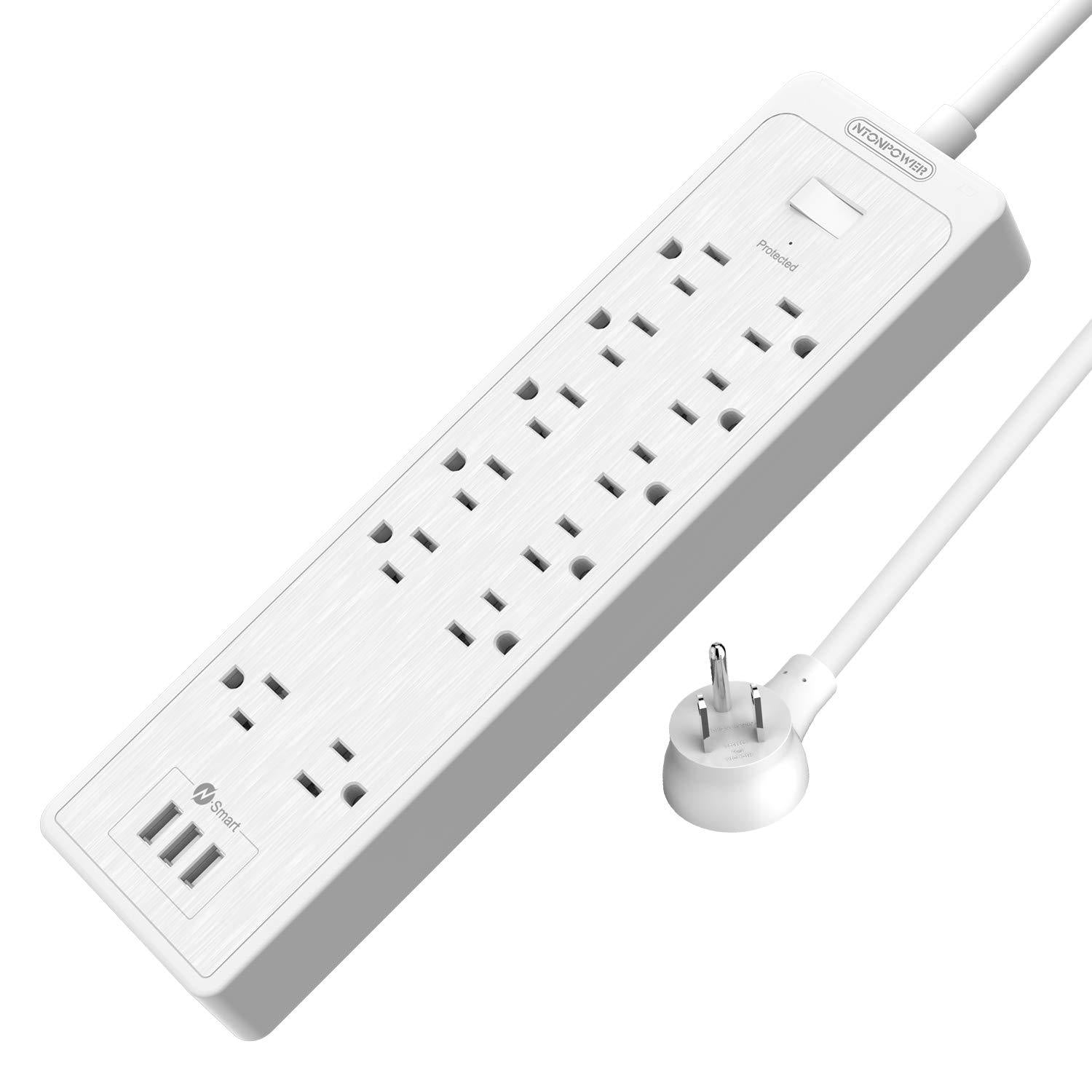 PowerNest SurgePro Power Strip 12 Outlets 3 USB Heavy Duty 2100J