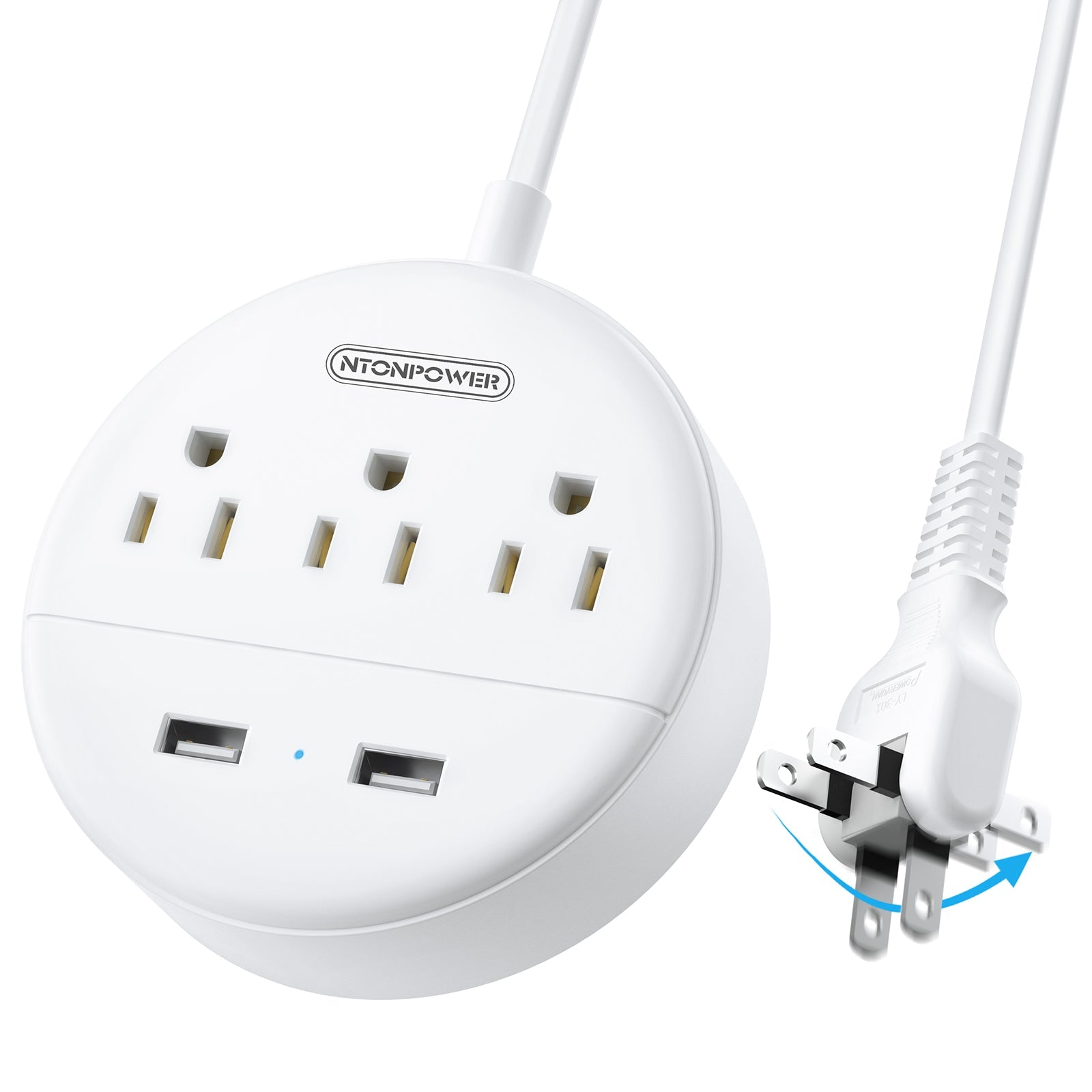 PowerNest Dot Power Strip 3 Outlets 2 USB Small & Travel