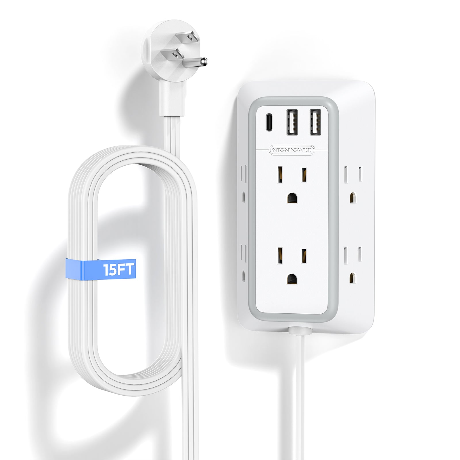 PowerNest 3-Sided Power Strip 6 Outlets 2 USB-A 1 USB-C