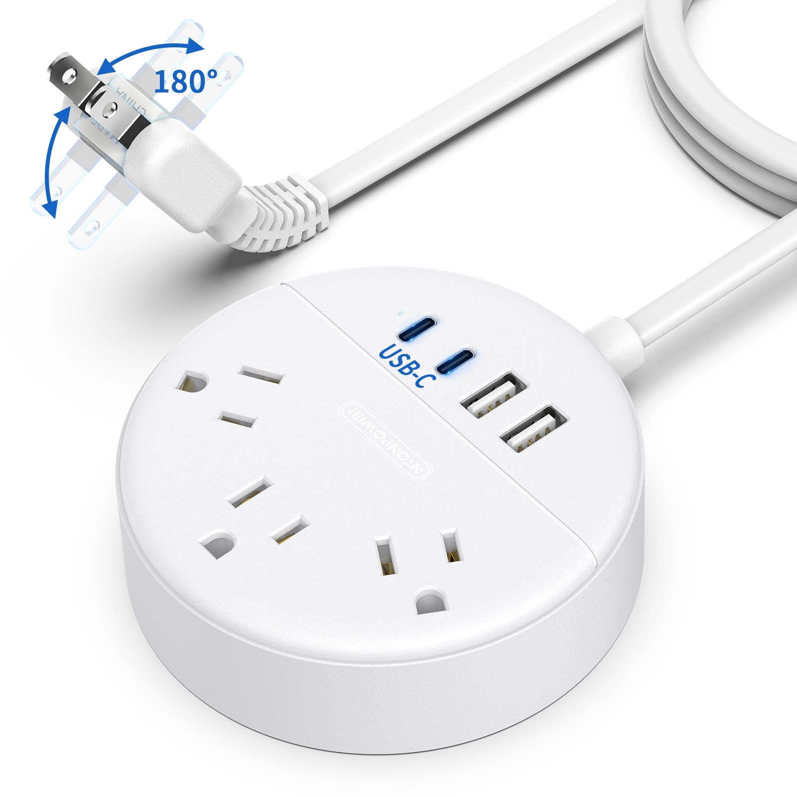 PowerNest New Dot  Power Strip 3 Outlets 2 USB-A 2 USB-C Small&Travel