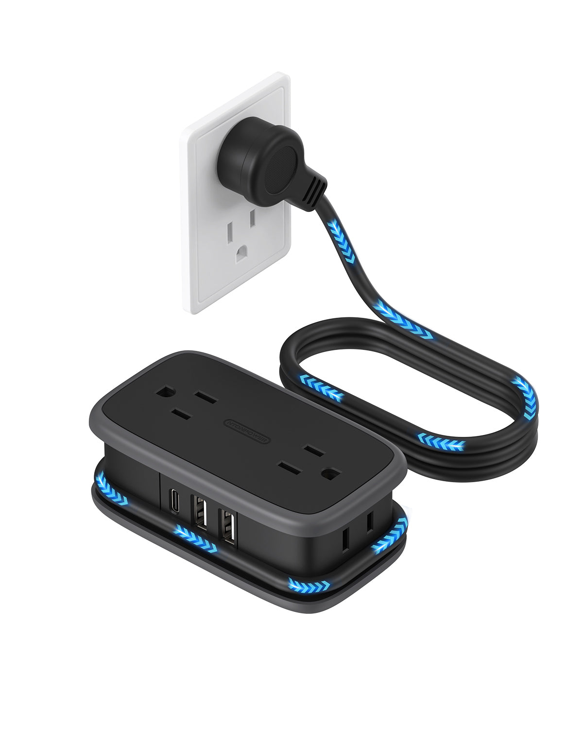 PowerNest Pocket Power Strip 4 Outlets 3 USB Ports(1 Type C)