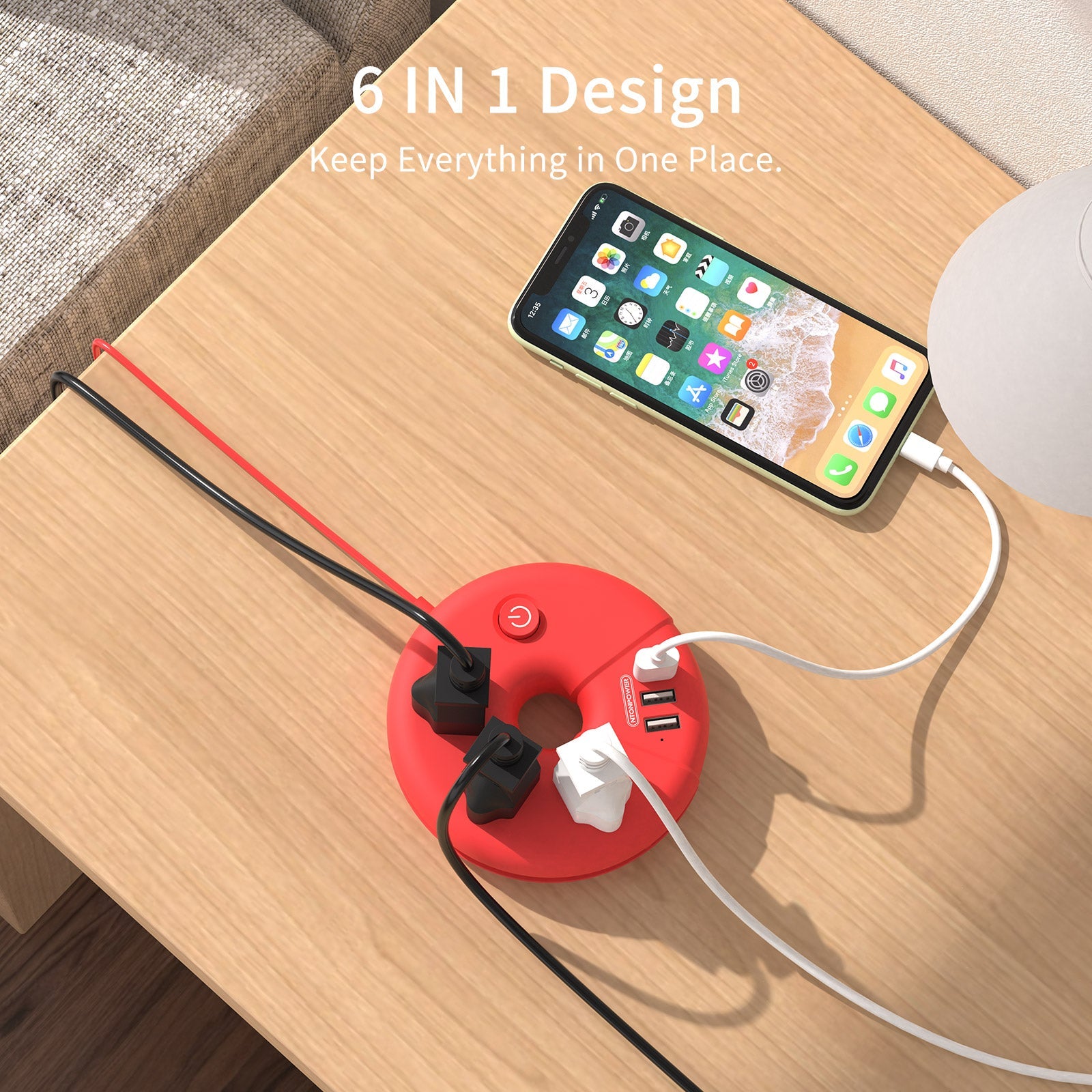 PowerNest i-Donut Power Strip 3 Outlets 3 USB Small&Travel