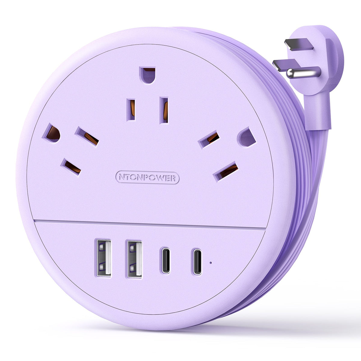 PowerNest New Flat Plug Extension Cord 2 USB C Travel Power Strip
