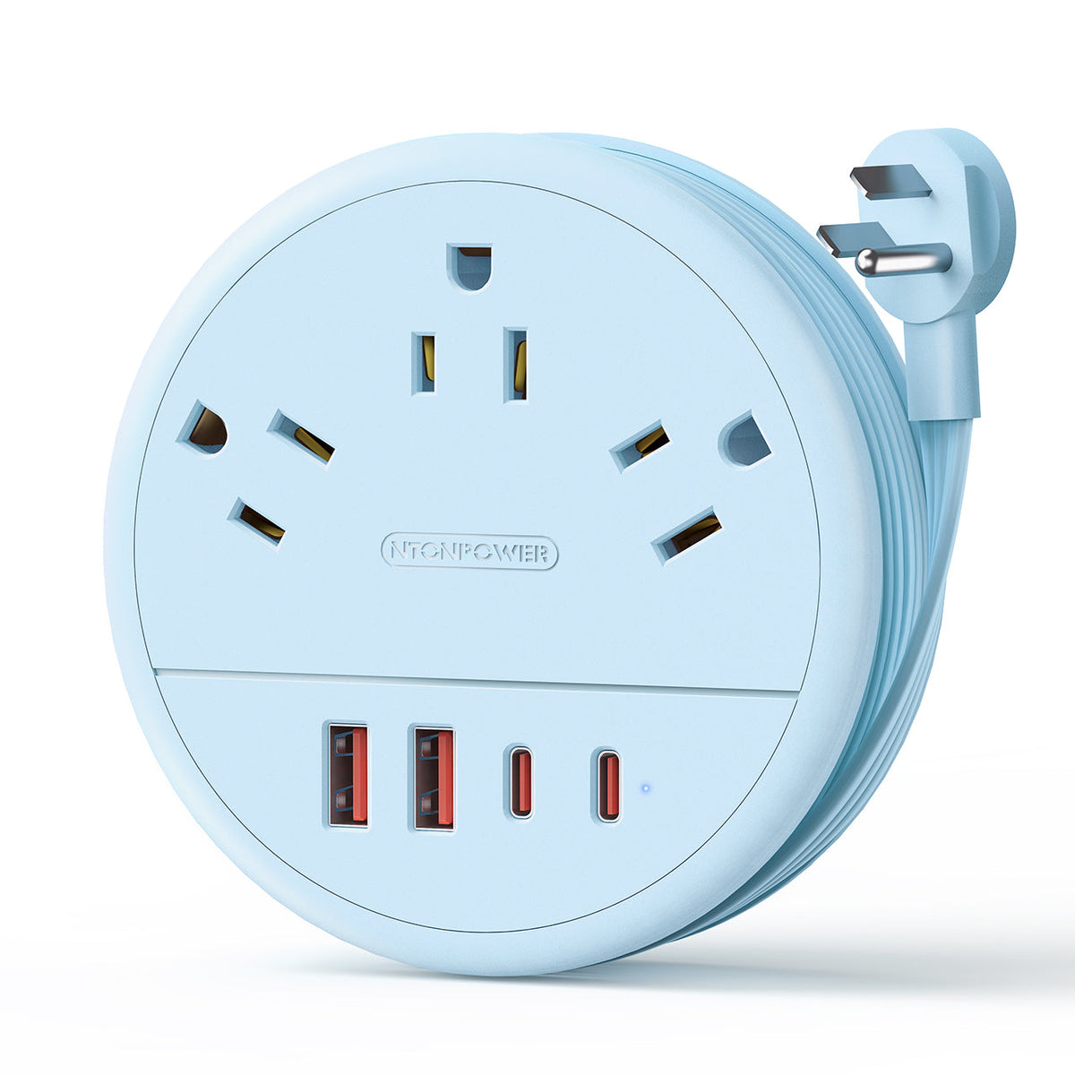 PowerNest New Flat Plug Extension Cord 2 USB C Travel Power Strip