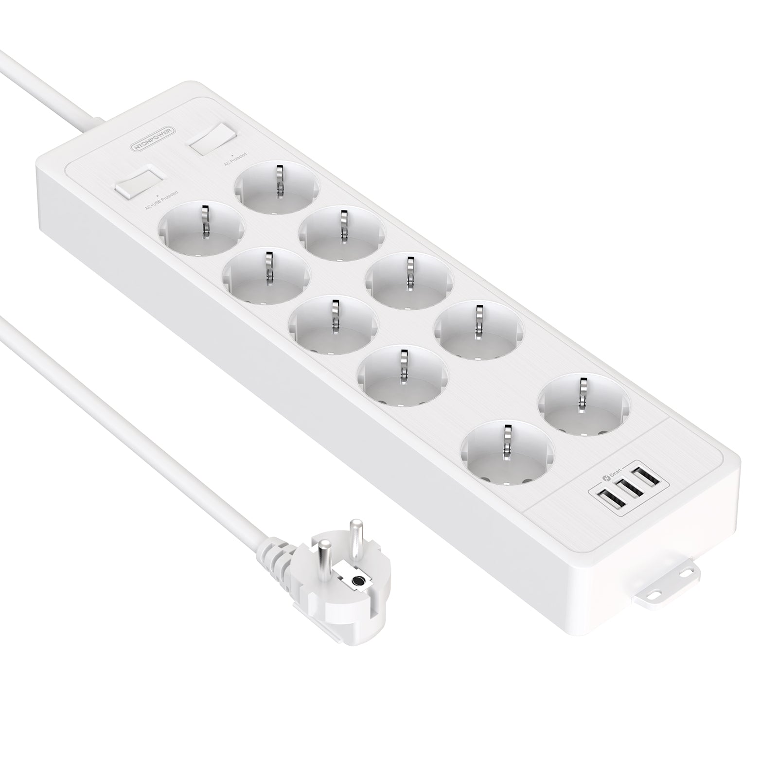 PowerNest EU Surge Protection Power Strip 10 Outlets 3 USB-A