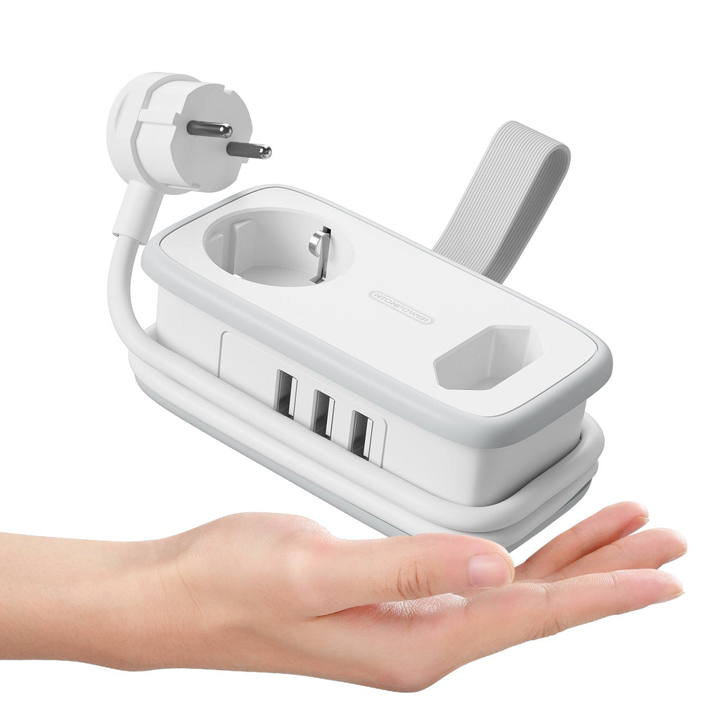 PowerNest New EU Pocket Power Strip 2 Outlets 3 USB-A Cruise Travel