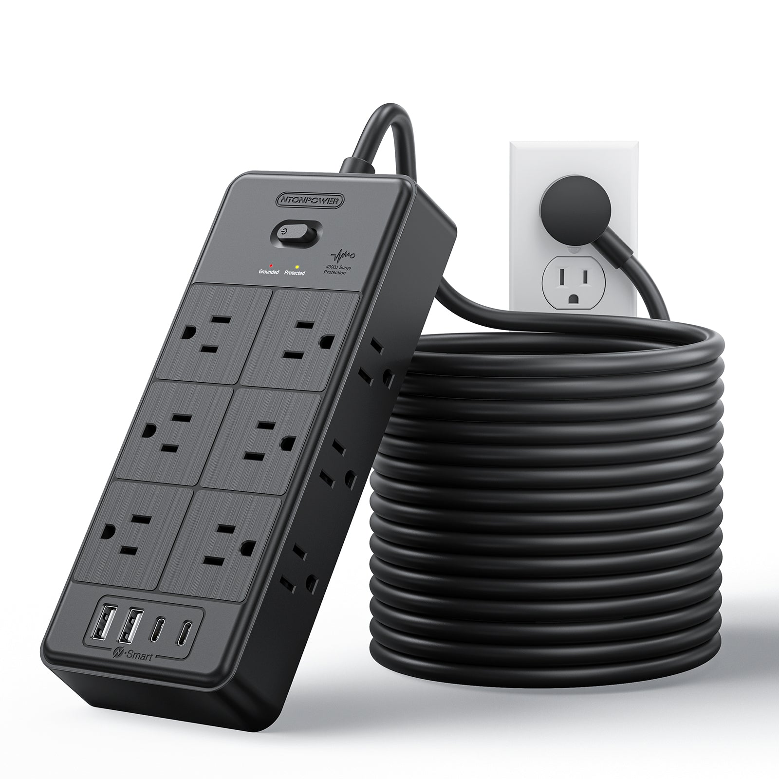 PowerNest Surge Protector Power Strip 12 Outlets 2 USB-A 2-USB C