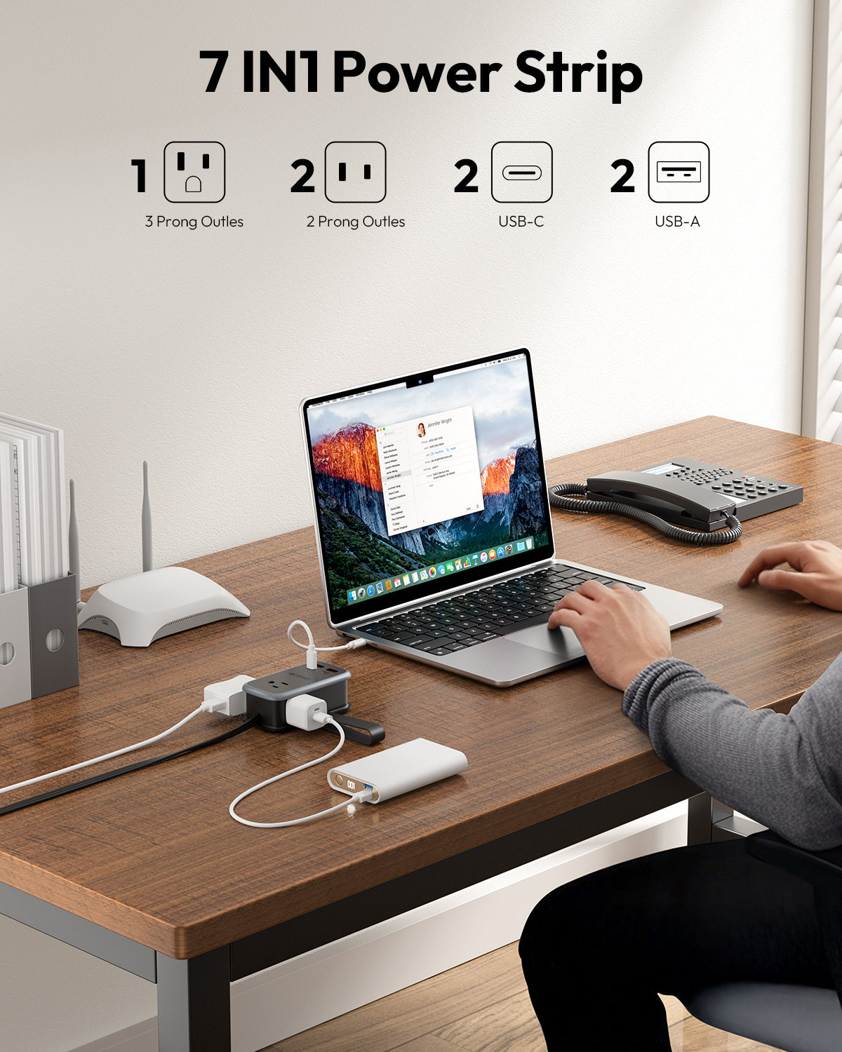 PowerNest GAN Ultra 65W USB  Power Strip, 3 Outlets 2 USB-A 2 USB-C
