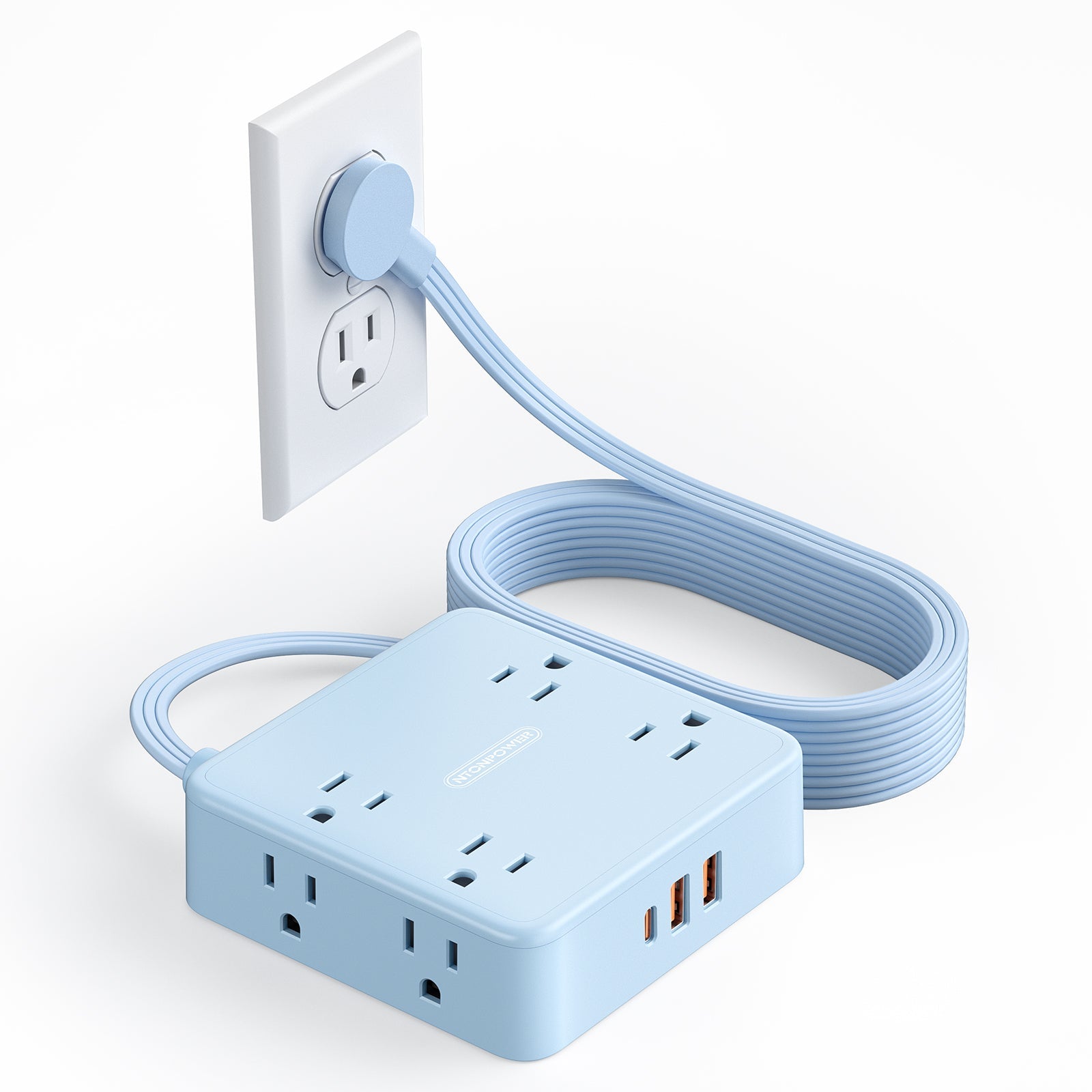 PowerNest Widecube Power Strip 8 Outlets 2 USB-A 1 USB-C