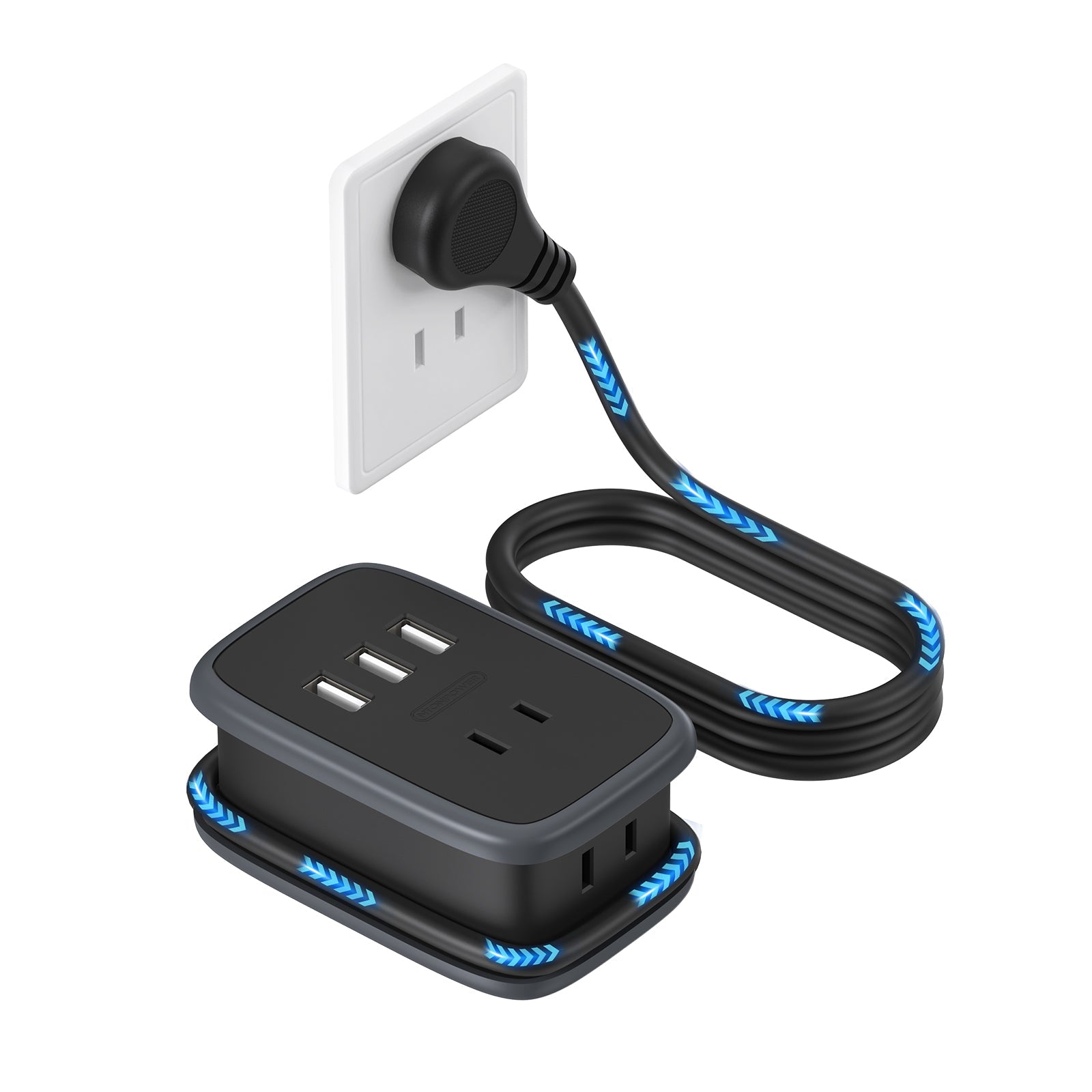 PowerNest New JP Travel Pocket Power Strip 2 Outlets 3 USB
