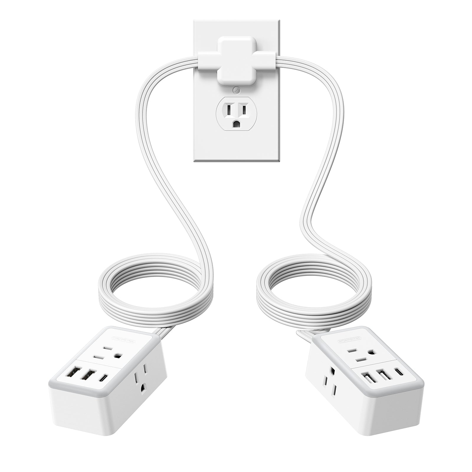 PowerNest Double Extension Cord 12 FT Power Strip  3 Outlets 3 USB
