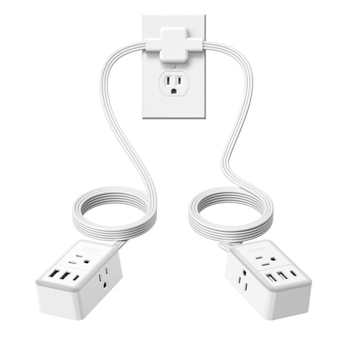 PowerNest Double Extension Cord 12 FT Power Strip  3 Outlets 3 USB