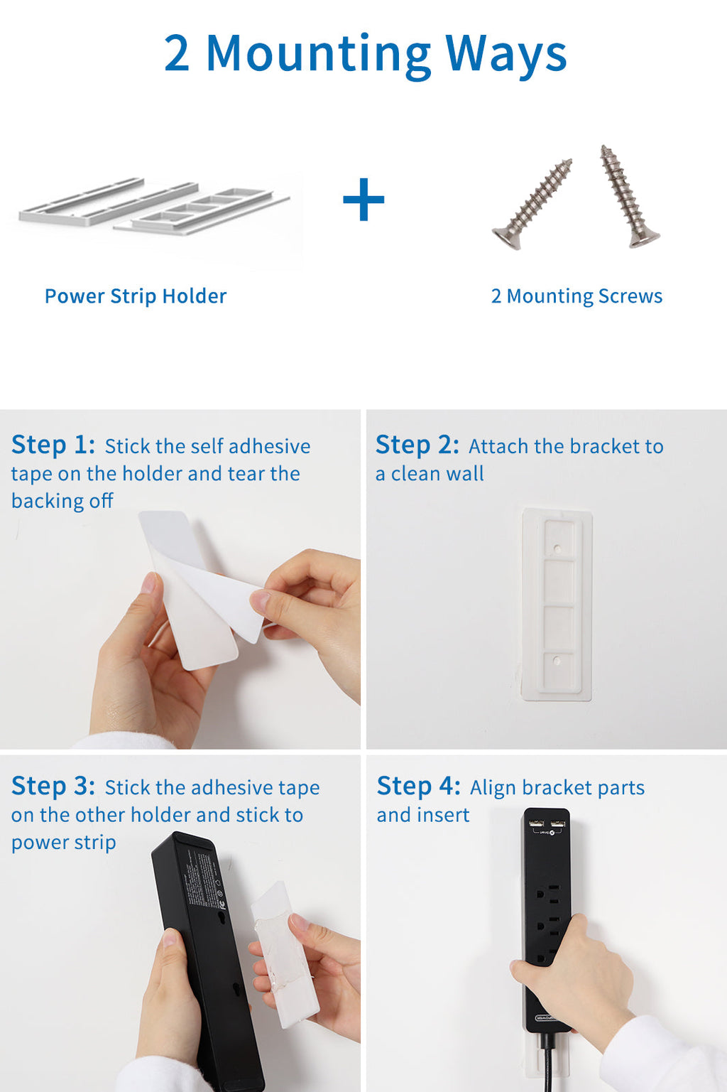 PowerNest Power Strip 3 Outlets 2 USB  Flat Cord