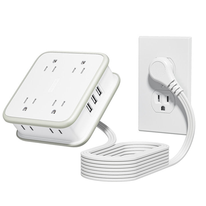 PowerNest Power Cube 8 Outlets 3 USB Ports Flat Cord