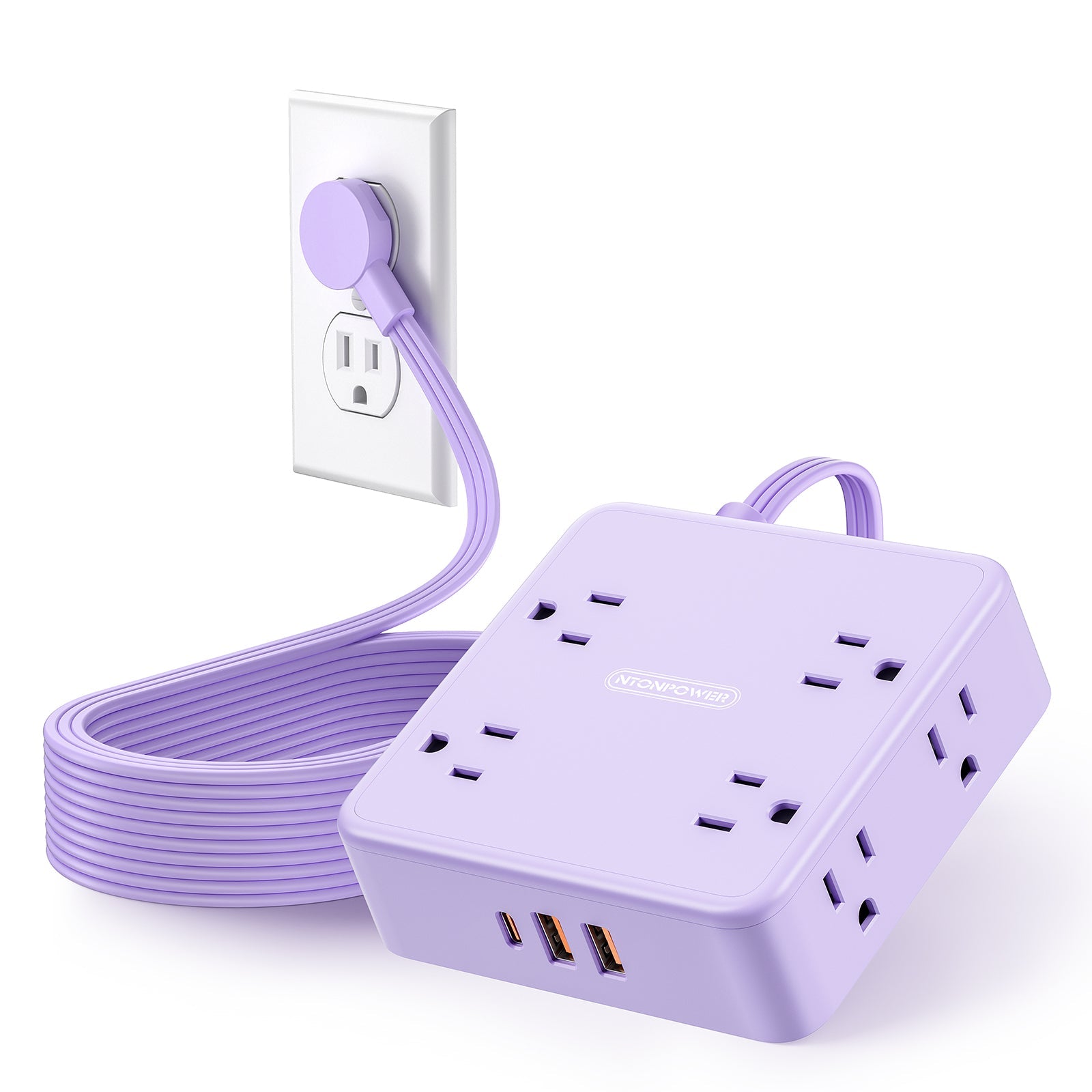 PowerNest Widecube Power Strip 8 Outlets 2 USB-A 1 USB-C