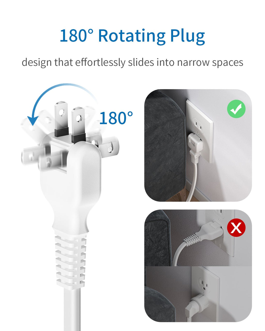 PowerNest New Surge Protector 2100J 6 Outlets 2 USB Rotating Plug