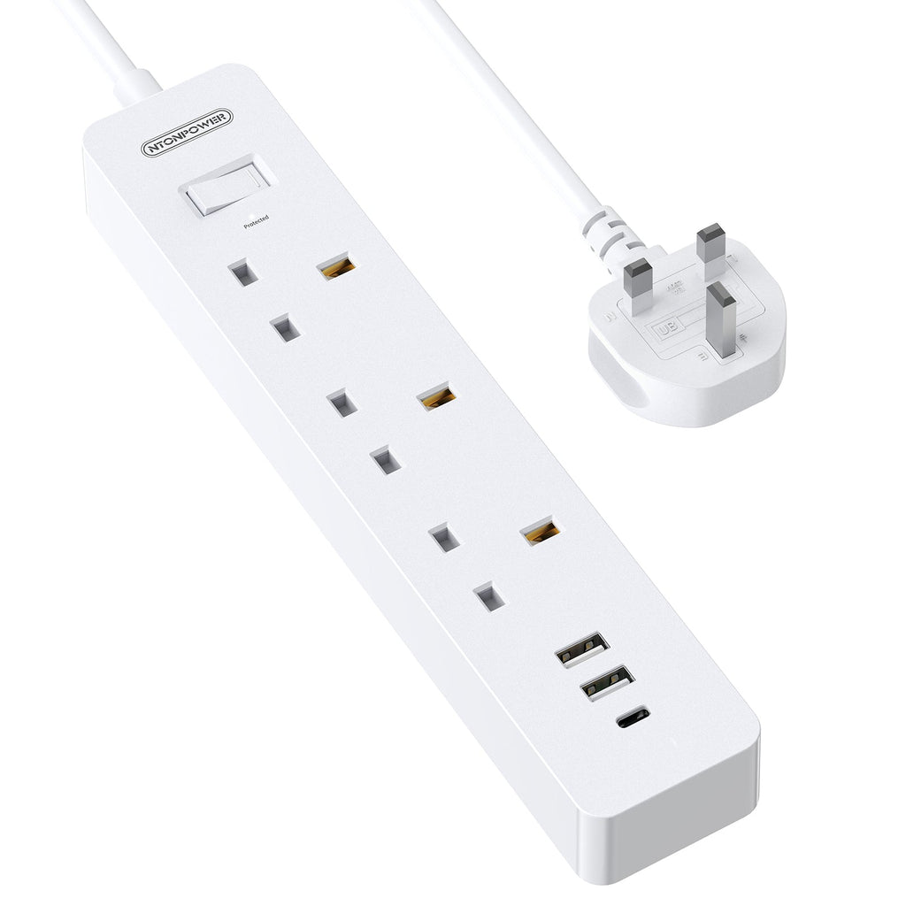 PowerNest UK Surge Protector  3 Outlets 3 USB Ports(1 Type C)